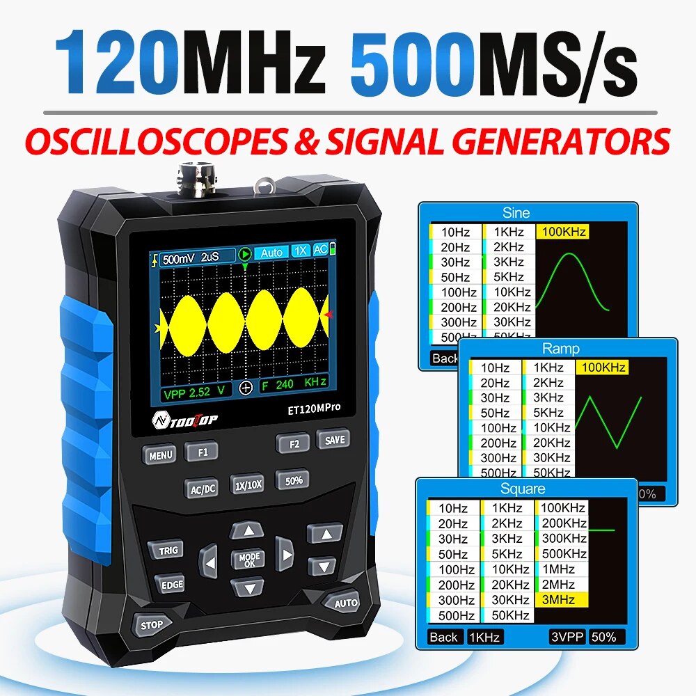 Digital Storage Oscilloscope 100Mhz - TOOLTOP ET120MPro 휴대용 120MHz 500 메터/초